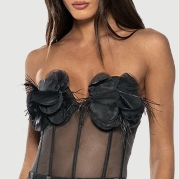Callie Lives Tops - Xena Black in Bloom Mesh Strapless Corset M